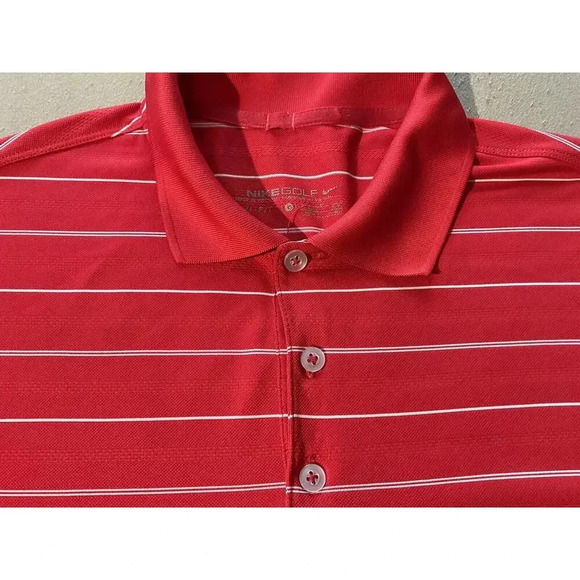 Nike Golf Polo Dri-Fit Shirt Red White Striped Mens Size Large - Picture 2 of 7
